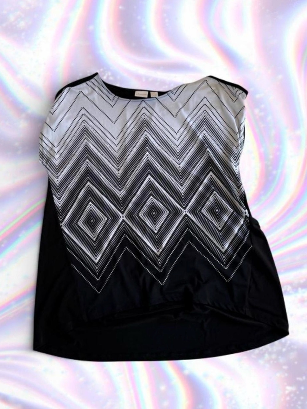 Chico's Black & White Geometric Sleeveless Blouse Tank
